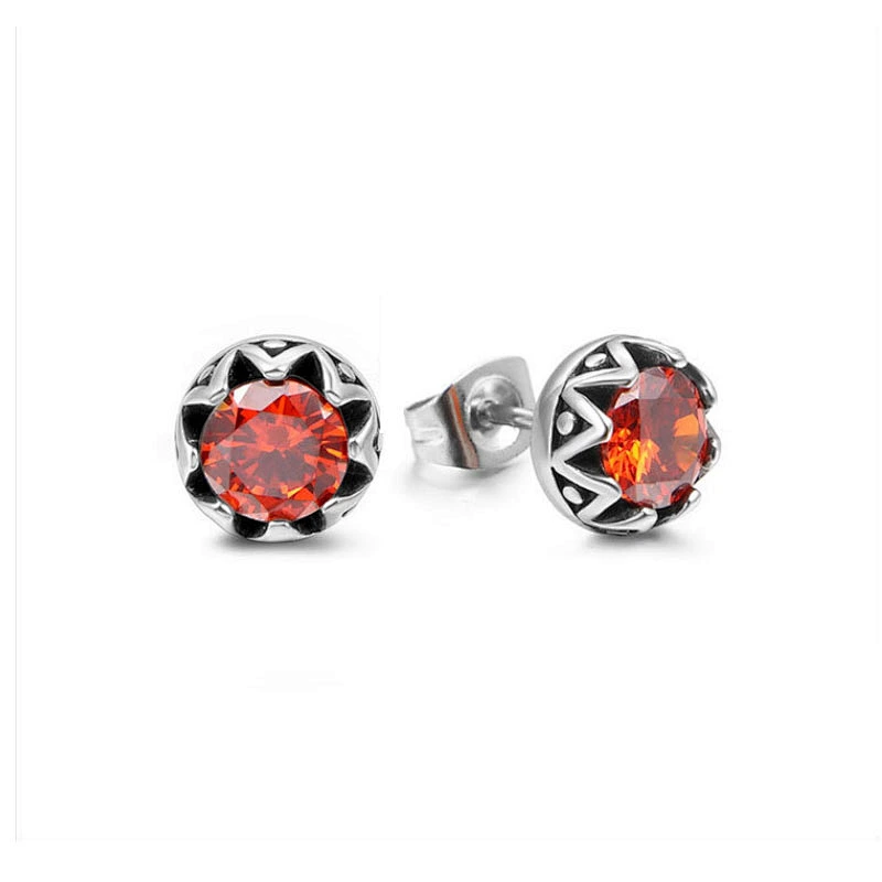 Wholesale And Retail Stainless Steel Antique Silver Womens Hip Hop Punk Gift Party Vintage Gemstone Stud Earrings Jewelry