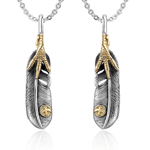 Wholesale And Retail Stainless Steel Antique Silver Womens Hip Hop Punk Gift Vintage Eagle Claw Feather Pendants&Charms Jewelry