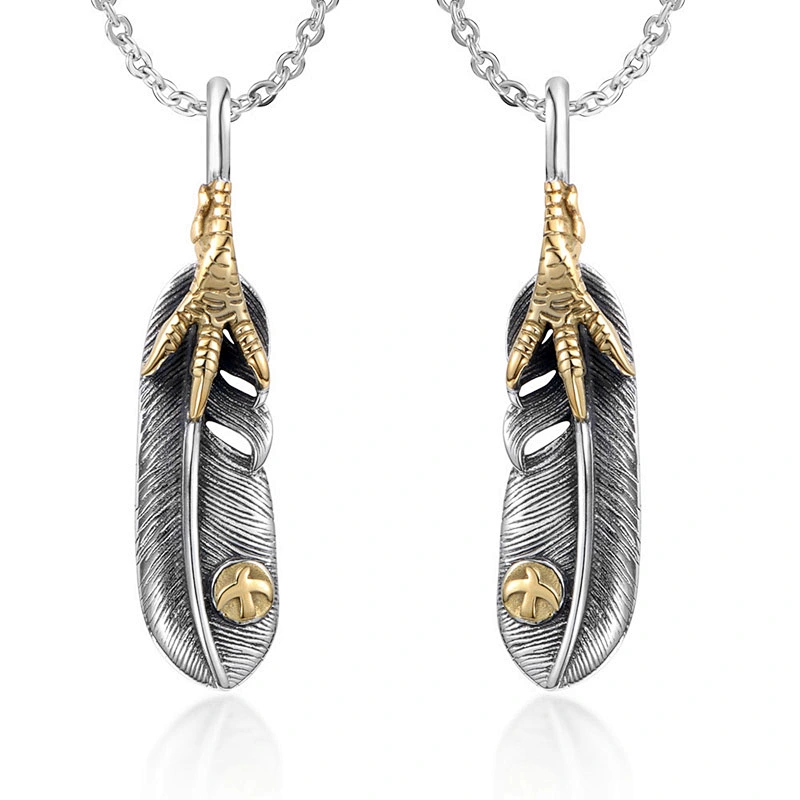 Wholesale And Retail Stainless Steel Antique Silver Womens Hip Hop Punk Gift Vintage Eagle Claw Feather Pendants&Charms Jewelry