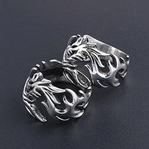 Wholesale And Retail Stainless Steel Antique Silver Men's Hip Hop Punk Gift Party Charm Dragon Rings Jewelry