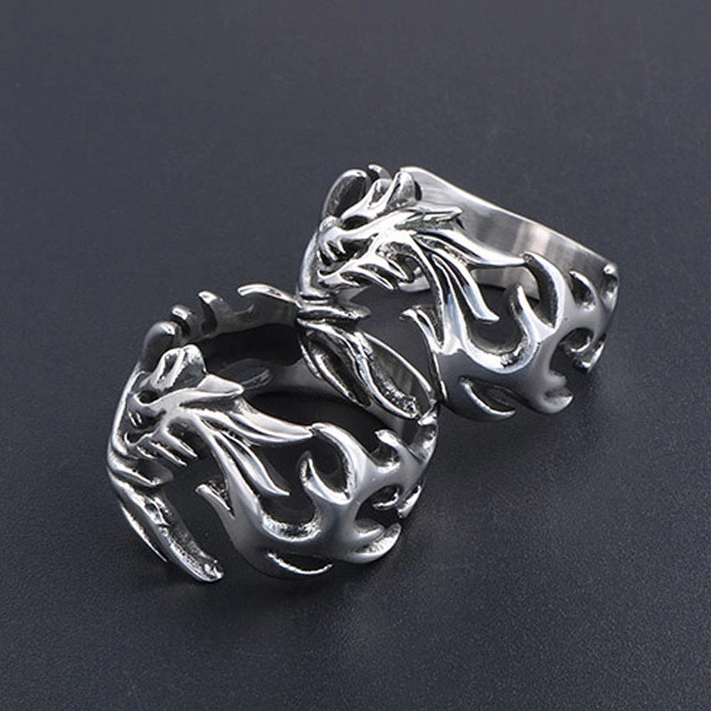Wholesale And Retail Stainless Steel Antique Silver Men's Hip Hop Punk Gift Party Charm Dragon Rings Jewelry