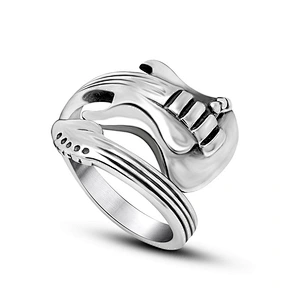 Wholesale And Retail Stainless Steel Silver Men's Hip Hop Punk Gift Party Vintage Guitar Ring Women's Jewelry
