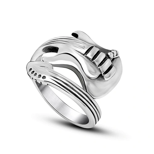 Wholesale And Retail Stainless Steel Silver Men's Hip Hop Punk Gift Party Vintage Guitar Ring Women's Jewelry