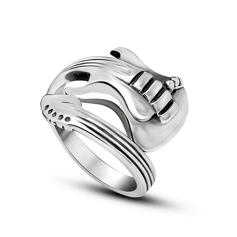 Wholesale And Retail Stainless Steel Silver Men's Hip Hop Punk Gift Party Vintage Guitar Ring Women's Jewelry