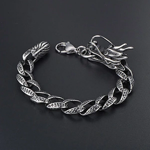 Wholesale And Retail Stainless Steel Antique Silver Men's Hip Hop Punk Gift Party Rough Dragon Chain Bangle Bracelet Jewelry