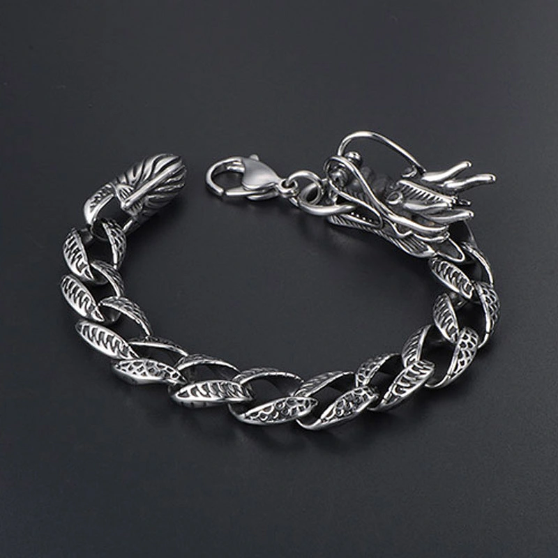 Wholesale And Retail Stainless Steel Antique Silver Men's Hip Hop Punk Gift Party Rough Dragon Chain Bangle Bracelet Jewelry