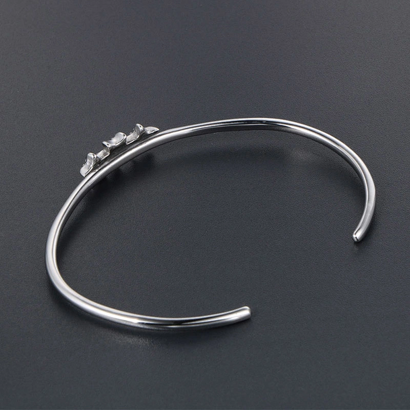 Wholesale And Retail Stainless Steel Antique Silver Womens Hip Hop Punk Gift Party Vintage Open Bangle Flower Bracelet Jewelry