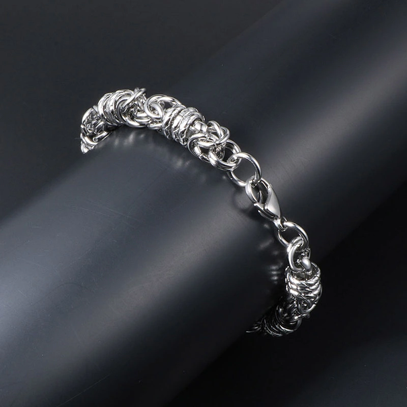 Wholesale And Retail Stainless Steel Antique Silver Men's Hip Hop Punk Gift Fashion weaved Chain Bangle Bracelet Jewelry