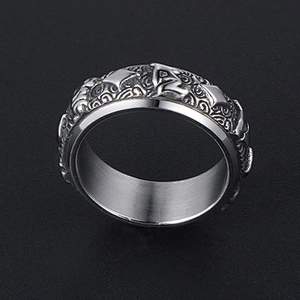 Wholesale And Retail Stainless Steel Antique Silver Men's Hip Hop Punk Gift Party Vintage  Rotateable Ring Women's Jewelry
