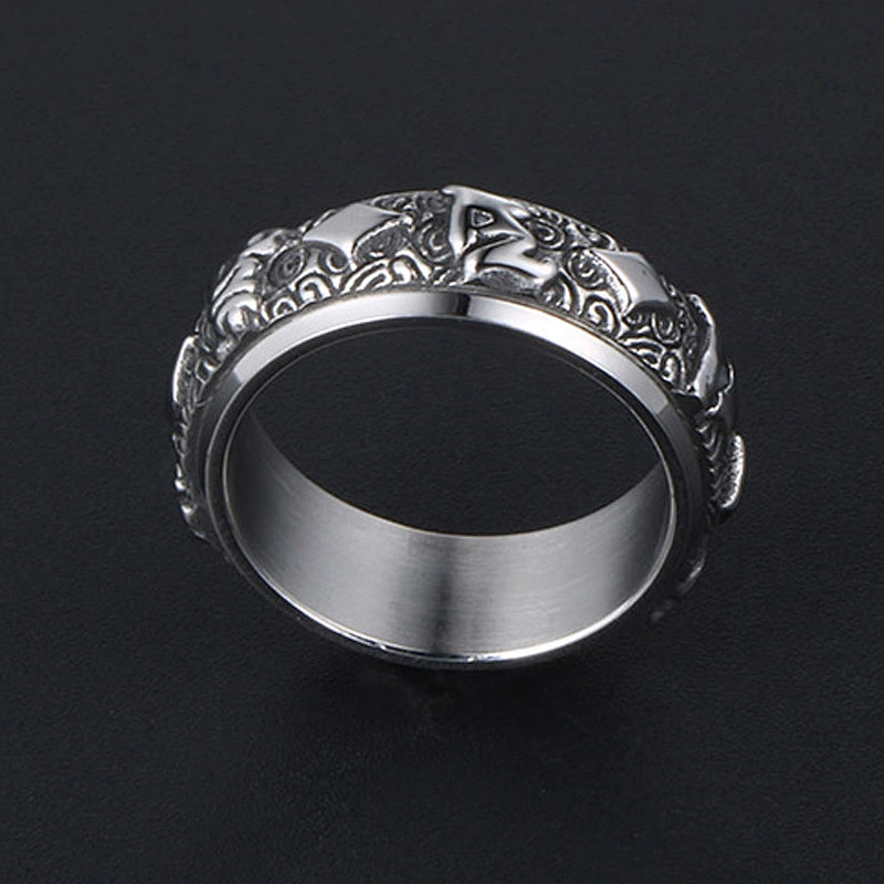 Wholesale And Retail Stainless Steel Antique Silver Men's Hip Hop Punk Gift Party Vintage  Rotateable Ring Women's Jewelry