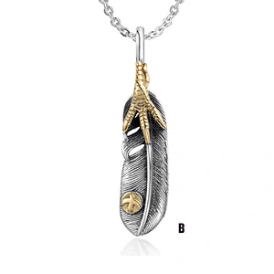 Wholesale And Retail Stainless Steel Antique Silver Womens Hip Hop Punk Gift Vintage Eagle Claw Feather Pendants&Charms Jewelry