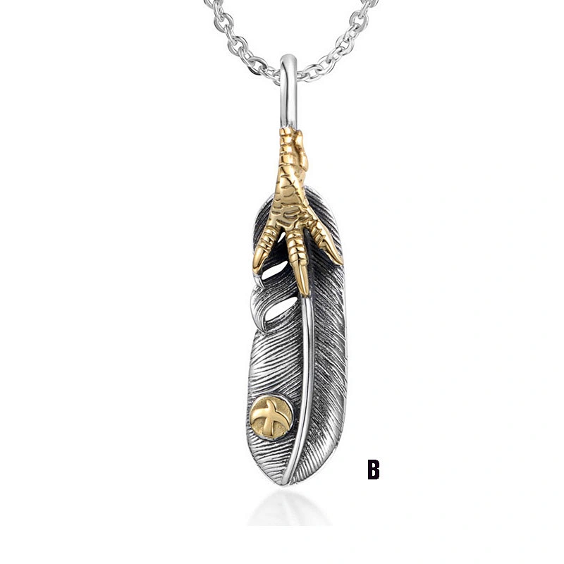 Wholesale And Retail Stainless Steel Antique Silver Womens Hip Hop Punk Gift Vintage Eagle Claw Feather Pendants&Charms Jewelry