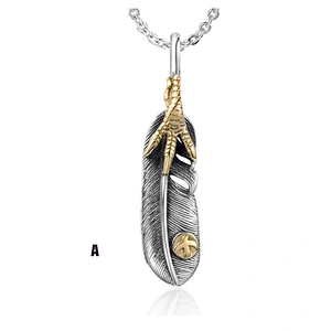 Wholesale And Retail Stainless Steel Antique Silver Womens Hip Hop Punk Gift Vintage Eagle Claw Feather Pendants&Charms Jewelry