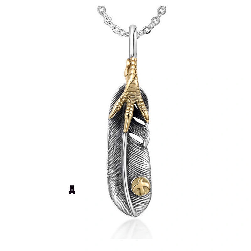 Wholesale And Retail Stainless Steel Antique Silver Womens Hip Hop Punk Gift Vintage Eagle Claw Feather Pendants&Charms Jewelry