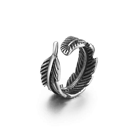 Wholesale And Retail Stainless Steel Antique Silver Men's Hip Hop Punk Gift Party Vintage Feather Ring Women's Jewelry