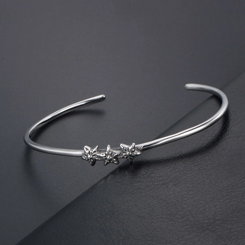 Wholesale And Retail Stainless Steel Antique Silver Womens Hip Hop Punk Gift Party Vintage Open Bangle Flower Bracelet Jewelry
