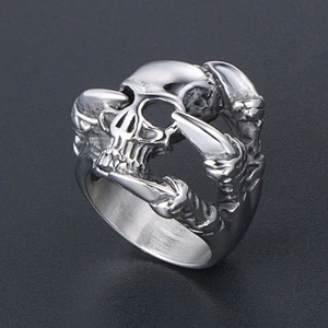 Wholesale And Retail Stainless Steel Antique Silver Men's Hip Hop Punk Gift Party Charm Skull Rings Jewelry