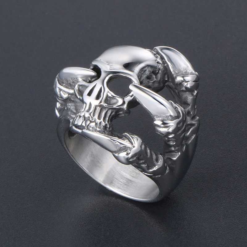 Wholesale And Retail Stainless Steel Antique Silver Men's Hip Hop Punk Gift Party Charm Skull Rings Jewelry