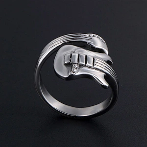 Wholesale And Retail Stainless Steel Silver Men's Hip Hop Punk Gift Party Vintage Guitar Ring Women's Jewelry
