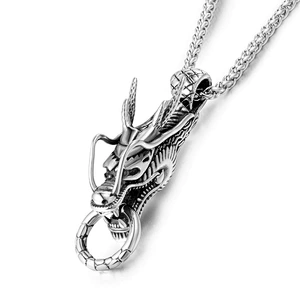 Wholesale And Retail Stainless Steel Antique Silver Womens Hip Hop Punk Gift Party Vintage Dragon Pendants&Charms Jewelry
