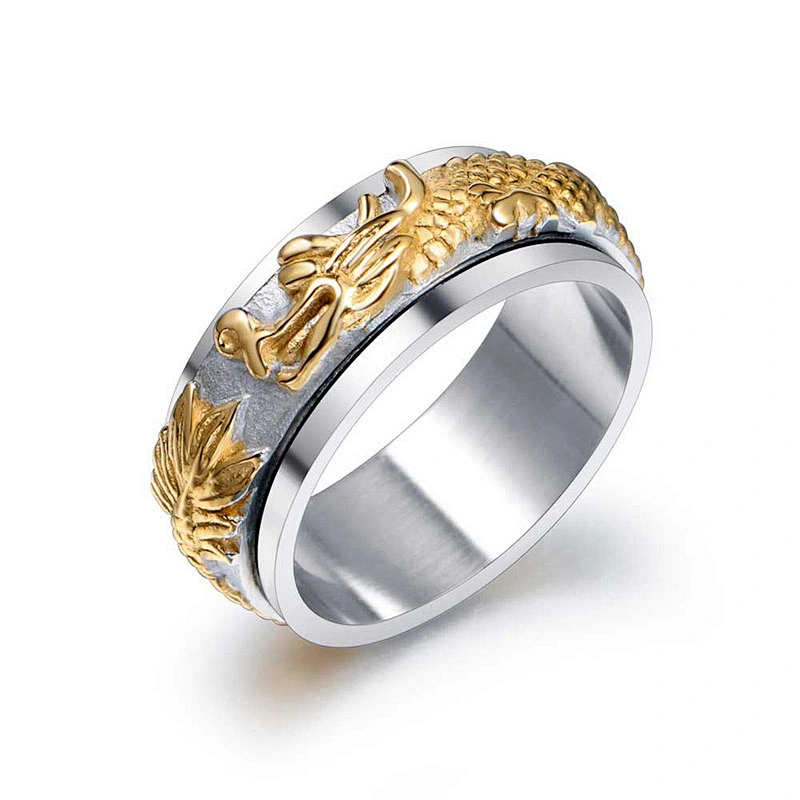 Wholesale And Retail Stainless Steel Antique Silver Men's Hip Hop Punk Gift Party Vintage Rotateable Dragon Ring Women's Jewelry