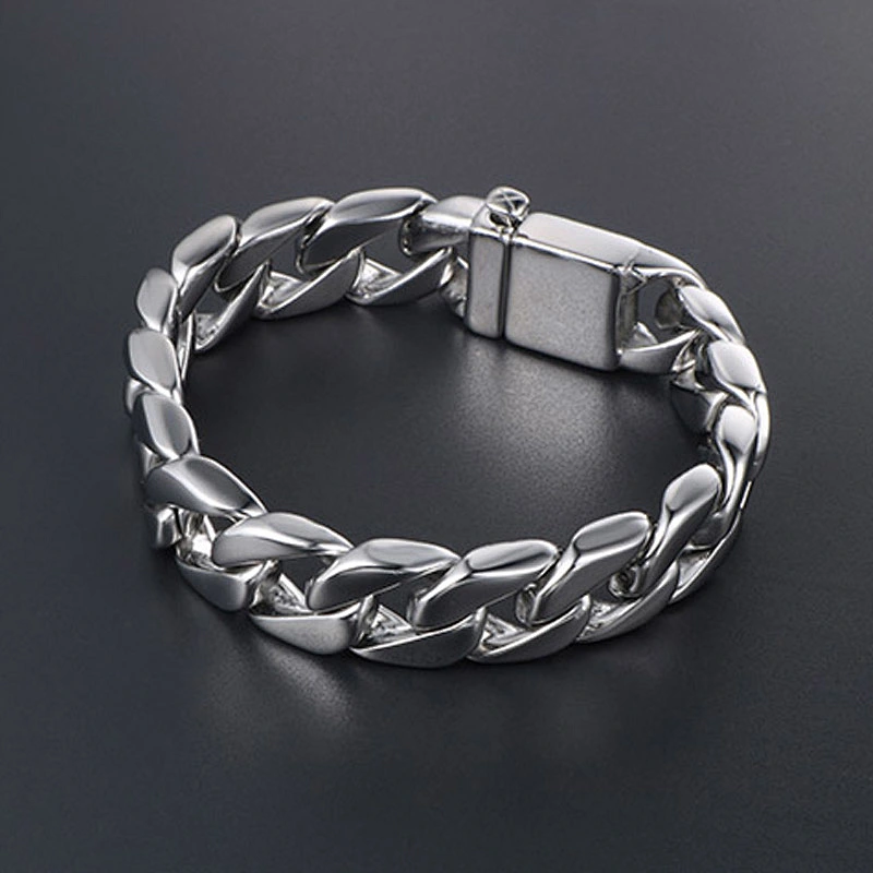 Wholesale And Retail Stainless Steel Antique Silver Men's Hip Hop Punk Gift Party Thick Rough Chain Bangle Bracelet Jewelry