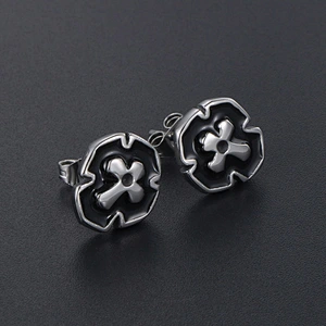 Wholesale And Retail Stainless Steel Antique Silver Womens Hip Hop Punk Gift Party Flower Stud Earrings Jewelry