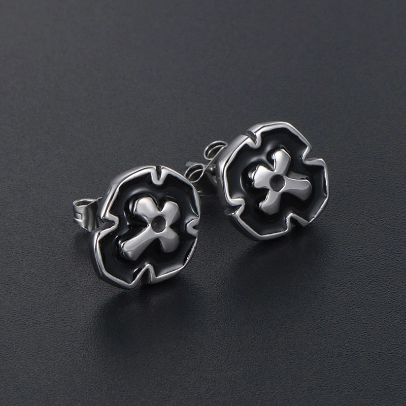 Wholesale And Retail Stainless Steel Antique Silver Womens Hip Hop Punk Gift Party Flower Stud Earrings Jewelry