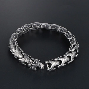 Wholesale And Retail Stainless Steel Antique Silver Men's Hip Hop Punk Gift Scaly Stria Dragon Chain Bangle Bracelet Jewelry