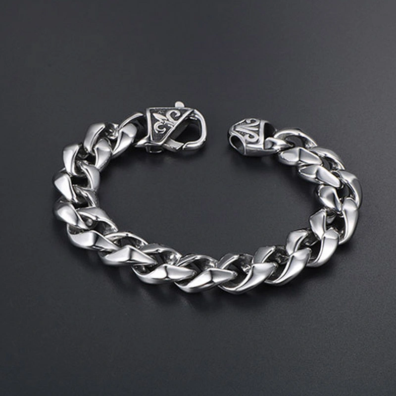 Wholesale And Retail Stainless Steel Antique Silver Men's Hip Hop Punk Gift Party Thick Rough Chain Bangle Bracelet Jewelry