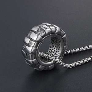 Wholesale And Retail Stainless Steel Antique Silver Womens Hip Hop Punk Gift Party Vintage Tyre Pendants&Charms Jewelry