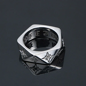 Wholesale And Retail Stainless Steel Silver Men's Hip Hop Punk Gift Party Vintage Geometry Flower Ring Women's Jewelry
