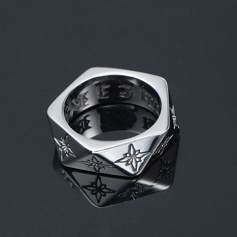 Wholesale And Retail Stainless Steel Silver Men's Hip Hop Punk Gift Party Vintage Geometry Flower Ring Women's Jewelry