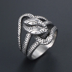 Wholesale And Retail Stainless Steel Antique Silver Men's Hip Hop Punk Gift Party Charm Snake Rings Jewelry