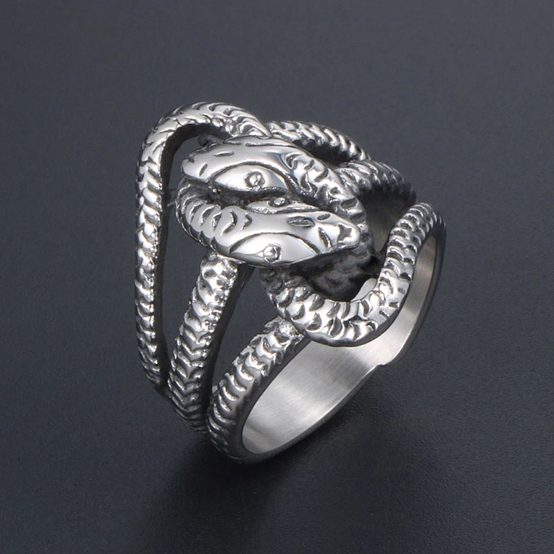 Wholesale And Retail Stainless Steel Antique Silver Men's Hip Hop Punk Gift Party Charm Snake Rings Jewelry