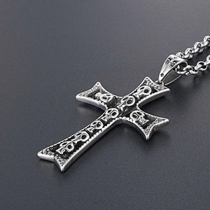 Wholesale And Retail Stainless Steel Antique Silver Womens Hip Hop Punk Gift Party Vintage Cross Skull Pendants&Charms Jewelry