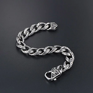 Wholesale And Retail Stainless Steel Antique Silver Men's Hip Hop Punk Gift Charm Scout Flowers Chain Bangle Bracelet Jewelry