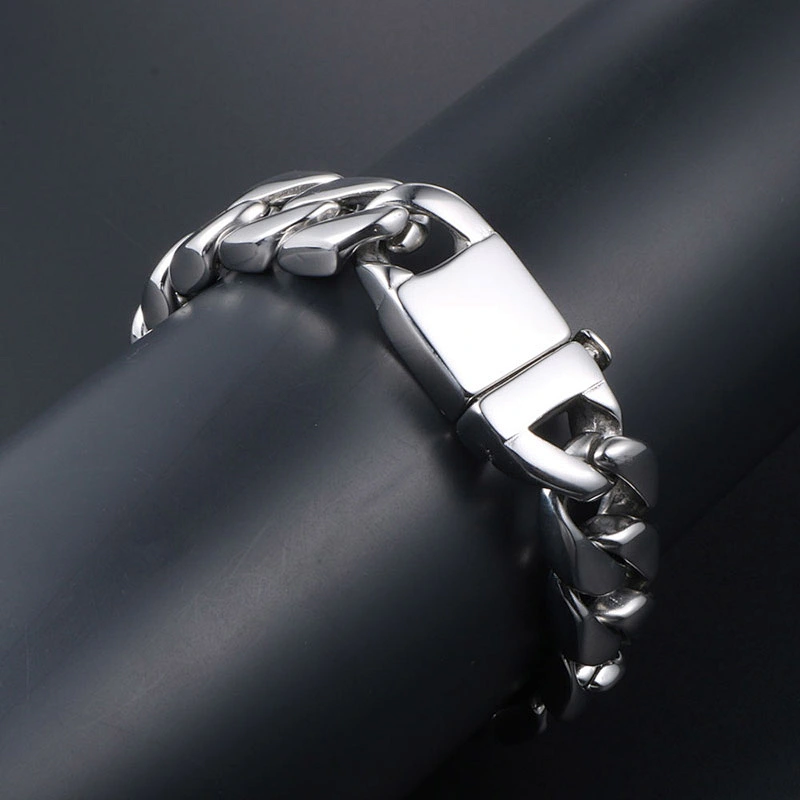Wholesale And Retail Stainless Steel Antique Silver Men's Hip Hop Punk Gift Party Thick Rough Chain Bangle Bracelet Jewelry