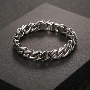 Wholesale And Retail Stainless Steel Antique Silver Men's Hip Hop Punk Gift Fashion Chain Bangle Bracelet Jewelry