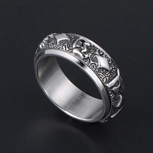 Wholesale And Retail Stainless Steel Antique Silver Men's Hip Hop Punk Gift Party Vintage  Rotateable Ring Women's Jewelry