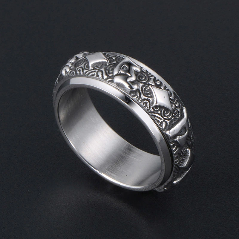 Wholesale And Retail Stainless Steel Antique Silver Men's Hip Hop Punk Gift Party Vintage  Rotateable Ring Women's Jewelry
