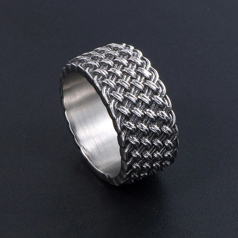 Wholesale And Retail Stainless Steel Silver Gold Men's Hip Hop Punk Gift Party Vintage Weave Ring Women's Jewelry