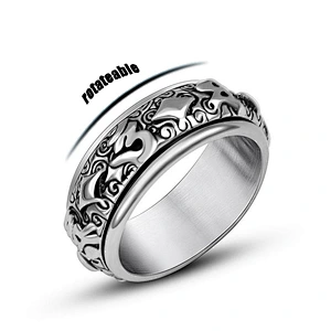 Wholesale And Retail Stainless Steel Antique Silver Men's Hip Hop Punk Gift Party Vintage  Rotateable Ring Women's Jewelry