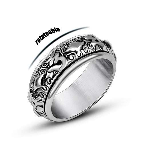 Wholesale And Retail Stainless Steel Antique Silver Men's Hip Hop Punk Gift Party Vintage  Rotateable Ring Women's Jewelry