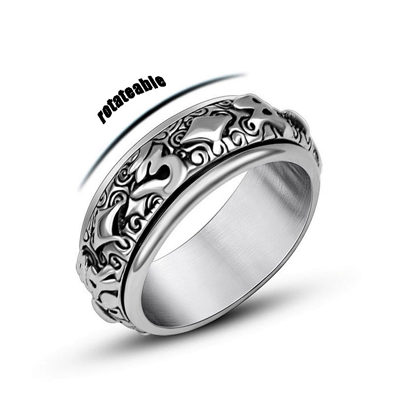 Wholesale And Retail Stainless Steel Antique Silver Men's Hip Hop Punk Gift Party Vintage  Rotateable Ring Women's Jewelry