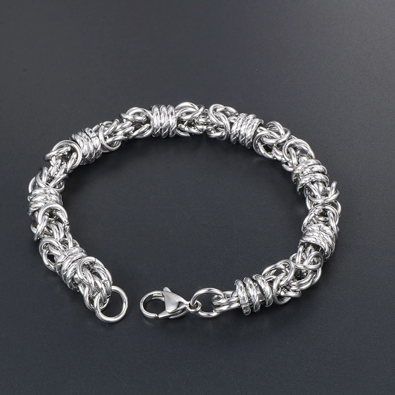 Wholesale And Retail Stainless Steel Antique Silver Men's Hip Hop Punk Gift Fashion weaved Chain Bangle Bracelet Jewelry