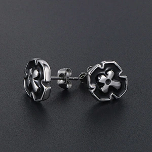 Wholesale And Retail Stainless Steel Antique Silver Womens Hip Hop Punk Gift Party Flower Stud Earrings Jewelry
