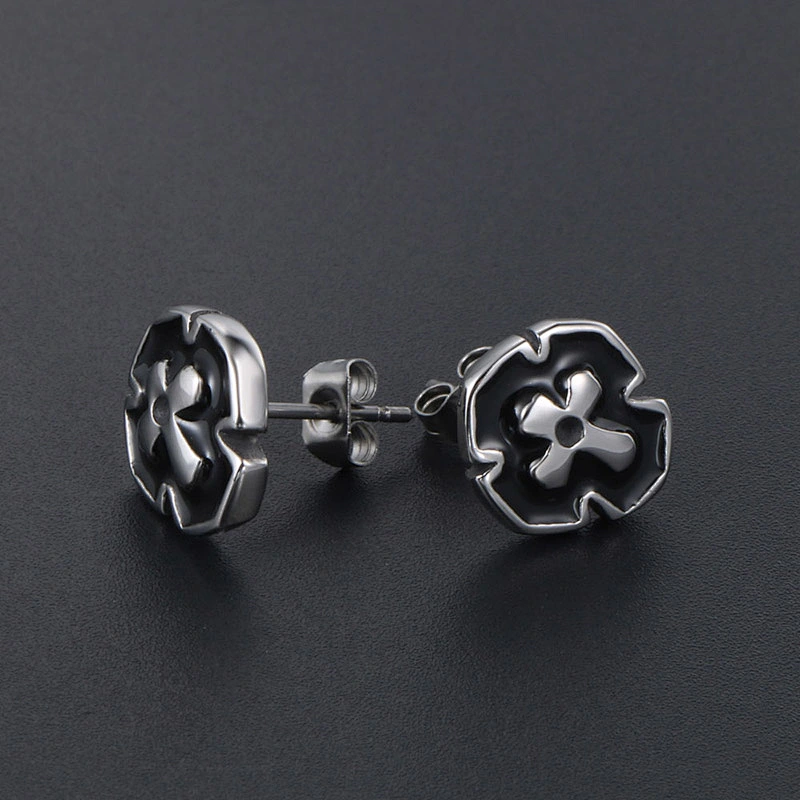 Wholesale And Retail Stainless Steel Antique Silver Womens Hip Hop Punk Gift Party Flower Stud Earrings Jewelry