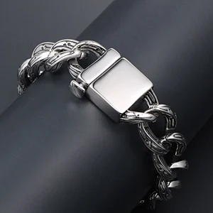 Wholesale And Retail Stainless Steel Antique Silver Men's Hip Hop Punk Gift Party  Cross Flower Chain Bangle Bracelet Jewelry