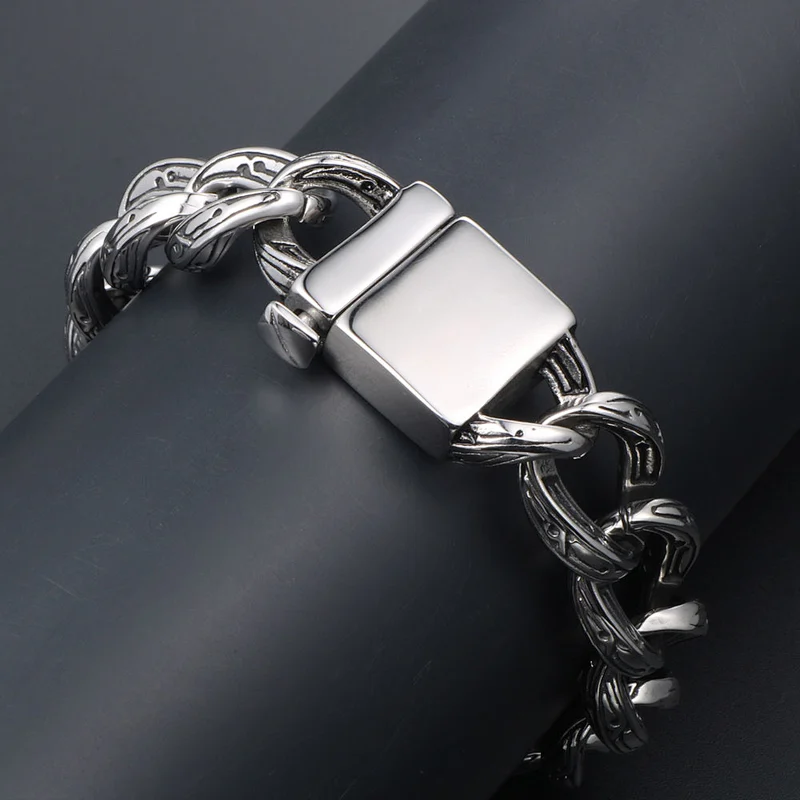 Wholesale And Retail Stainless Steel Antique Silver Men's Hip Hop Punk Gift Party  Cross Flower Chain Bangle Bracelet Jewelry